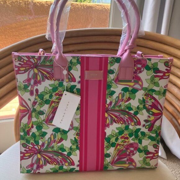 NWT TRINA TURK large tote bag with shoulder strap butterflies - Picture 5 of 8